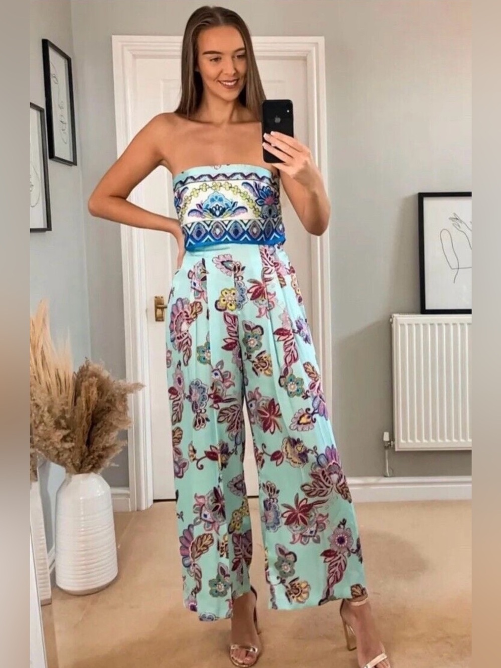 ZARA STRAPLESS PRINTED JUMPSUIT